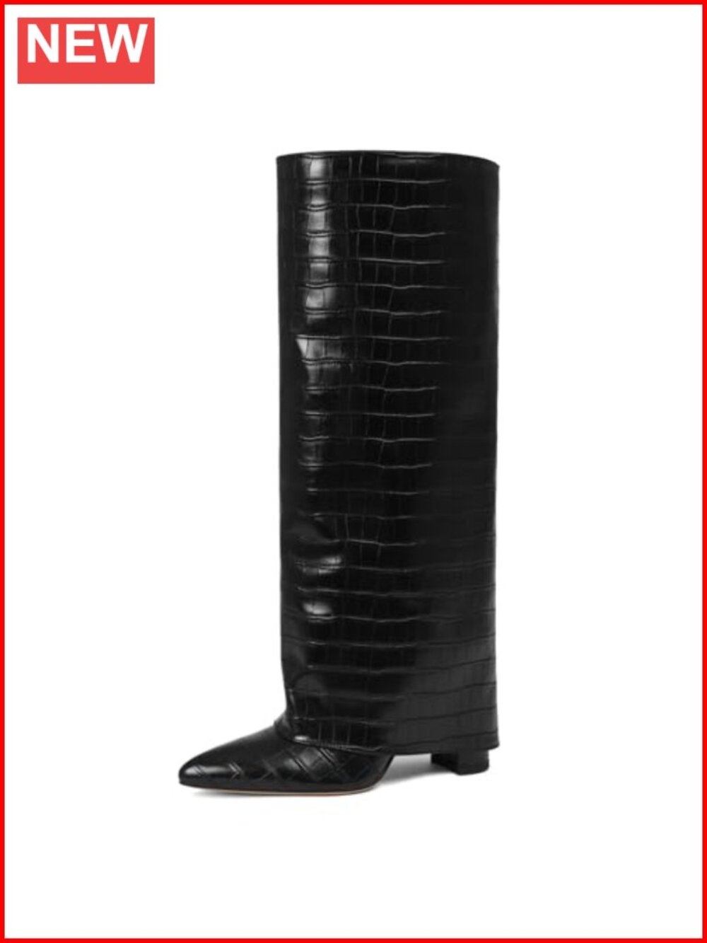 Wide Calf Knee High Boots with Chunky Heel Pointed Toe Faux Leather